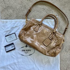 Prada Caramel/Gold Sacca 2 Manici Cervo Antik Shoulder Bag - Authenticated